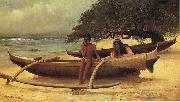 unknow artist Hawaiian Canoe, Waikiki, painting